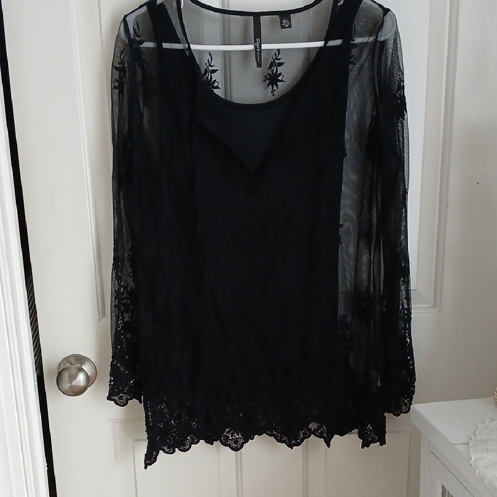 Skye's the Limit Black Lace Sheer Blouse With Lining